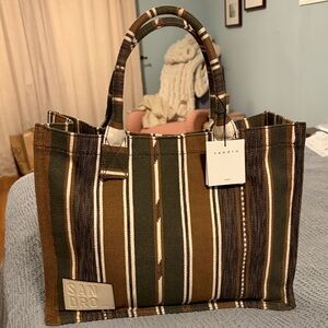 Sandro green brown bone Striped Tote Bag
